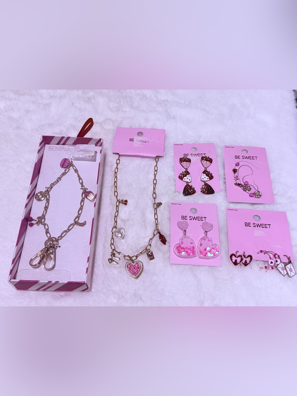 Bundle Wristlet strap, Necklace & Earrings- Gold Tone